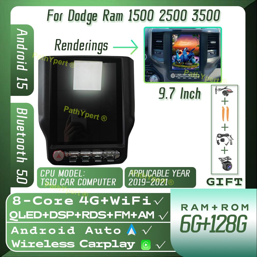 9.7"Android15 For Dodge Ram 1500 2500 3500 2019-2021 Car Radio Intelligent Systems Tesla Screen Wireless Carplay BT DSP Stereo