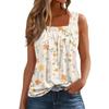 Women's Fashion Casual Pleated Square Collar Sleeveless Vest Print Summer T-shirt