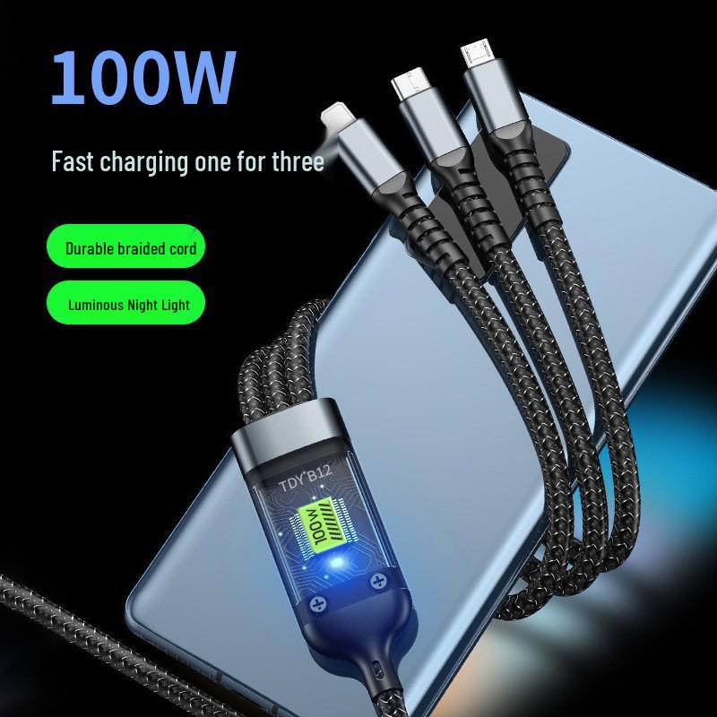 100W Fast Charging Multi-Device Transparent Cable for Apple, Android, Huawei