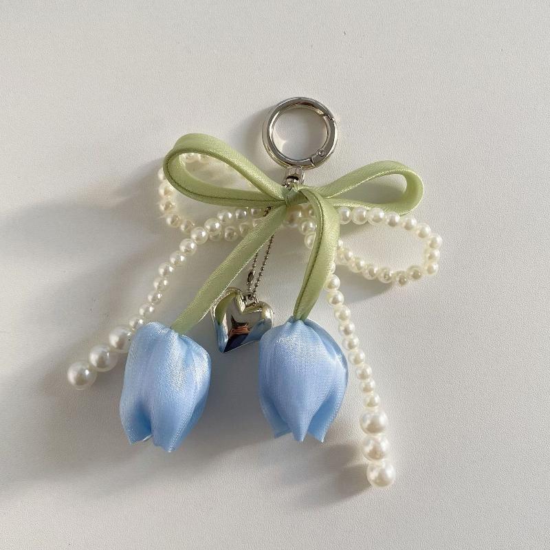 1 ks Přívěsek na tašku s mašlí, perlou a tulipánem, klíčenka, šperk pro ženy, klíčenky, DIY dekorace