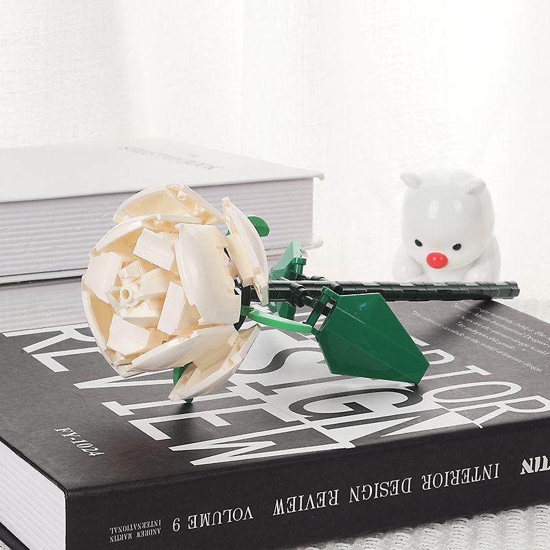 

Креативный романтический цветок розы, домашний стол, украшение букета растений, строительные блоки, кирпичи, подарки на день рождения, День святого Валентина для девочек, влюбленных, леди White rose-77Pcs