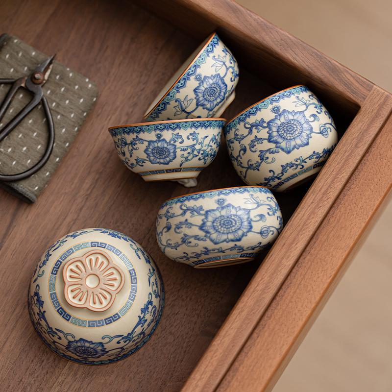 Ru Brennofen blau und weiß Pu'er Tasse Teetasse einzelne Keramik Meistertasse persönlich speziell schlichte Teeverkostungstasse Kung Fu Tee Set