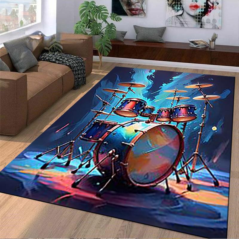 Drum Set Printed Carpet with Vibrant Colors and Musical Art Design Suitable for Use As an Anti-slip for Living Room Bedroom Sofas