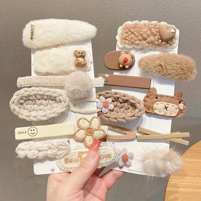 9/10pcs Winter Plush Hair Pin Cute Floral Bow Barrettes for Girls Baby Headwear Girls Kids Hair Accessories Princess Hair Clips