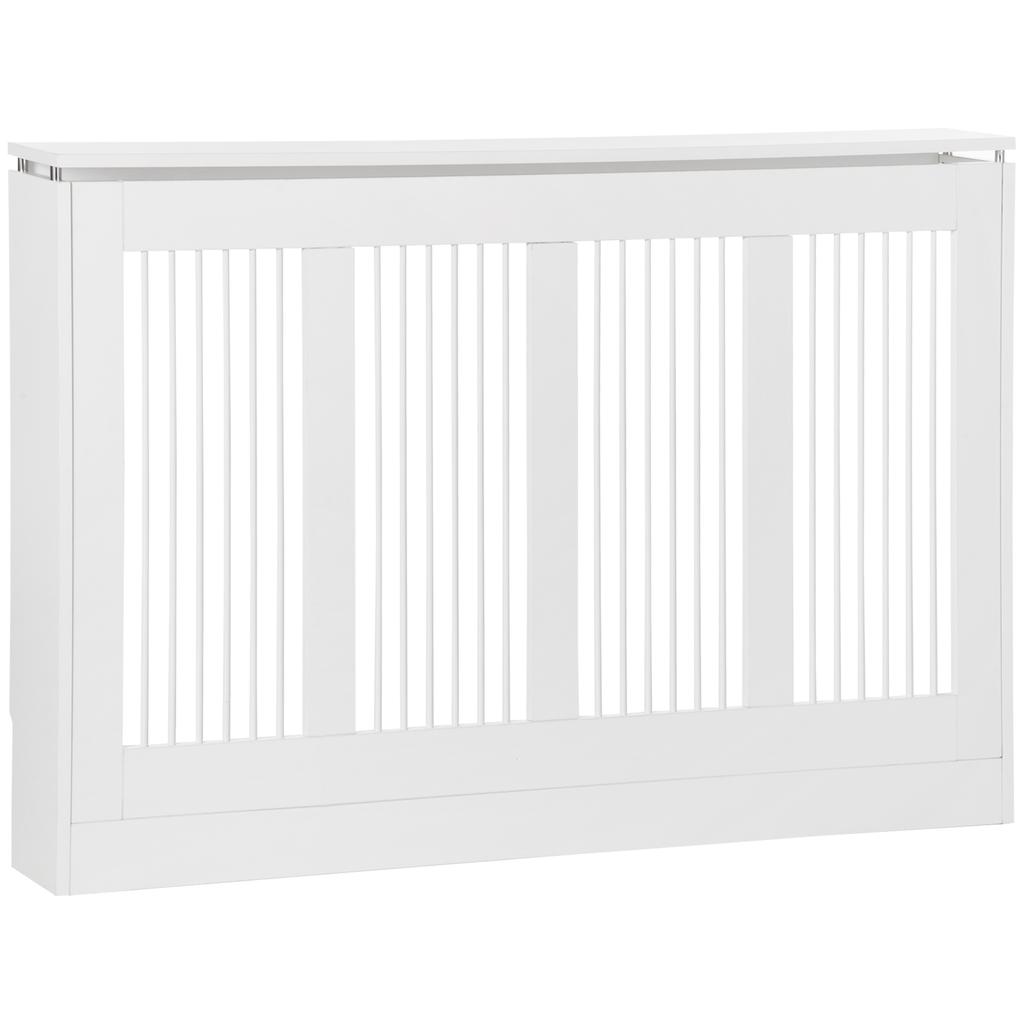 Modern and Elegant Slatted Radiator Cover for the Home, in MDF and Steel, 120x18x84cm, White
