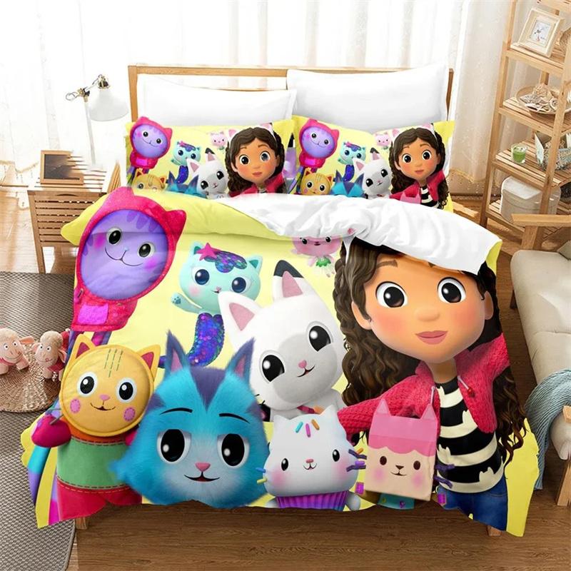 3D Print Gabby Dollhouse Bedding Set,Duvet Cover Comforter Bed Set Quilt Cover Pillowcase,King Queen Twin Size Boys Girls Adults
