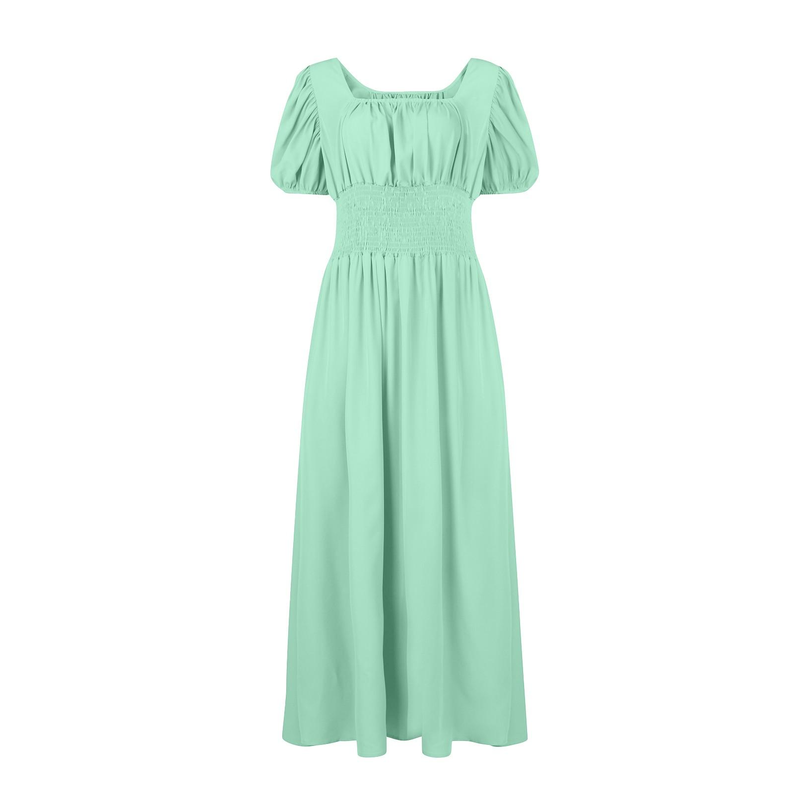 

Женские однотонные платья с объемными рукавами и короткими рукавами, винтажные платья с квадратным вырезом на шнуровке M