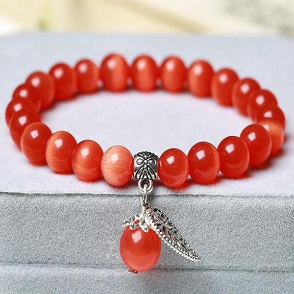 National Style Buddha Bead Bracelet with Cat's Eye Stone for Women, Fashion Lady Jewelry