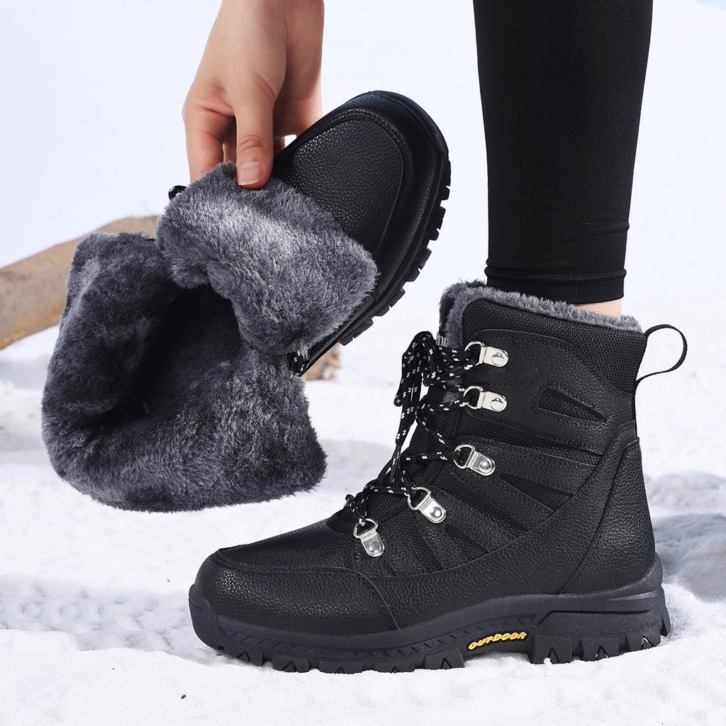 TUINANLE Rutschfeste Schneestiefel für Damen Dicke Plüsch Winter Stiefeletten Frau Plateau Warm halten Baumwollgefütterte Schuhe