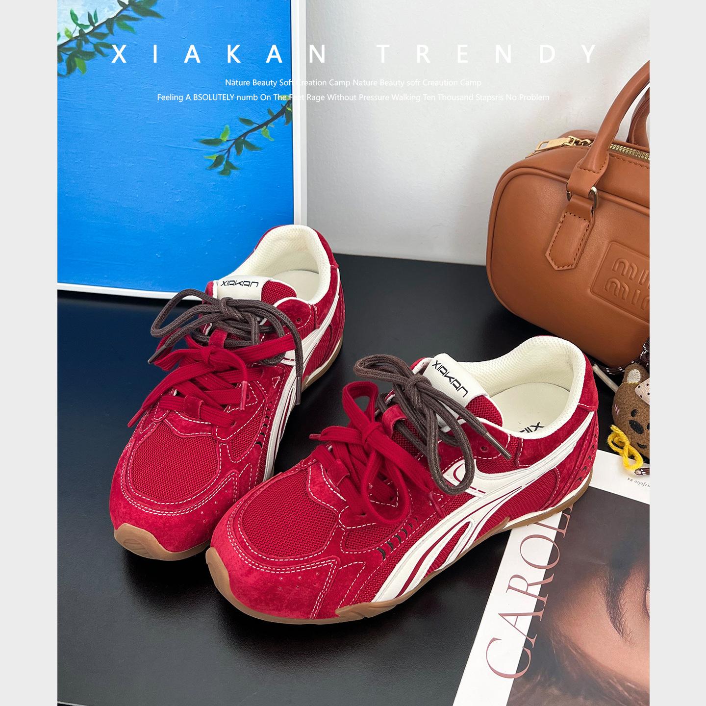 

Inner height increase of 5cm Autumn Maillard training shoes Women s 2025 new fashion versatile jogging shoes Breathable sports shoes 35 красный