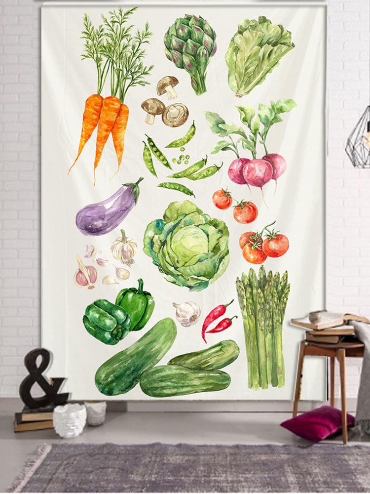 Simple Vegetable Tapestry Wall Hanging Hippy Bohemian Small Fresh Family Farmhouse Polyester Printing Background Cloth Decor