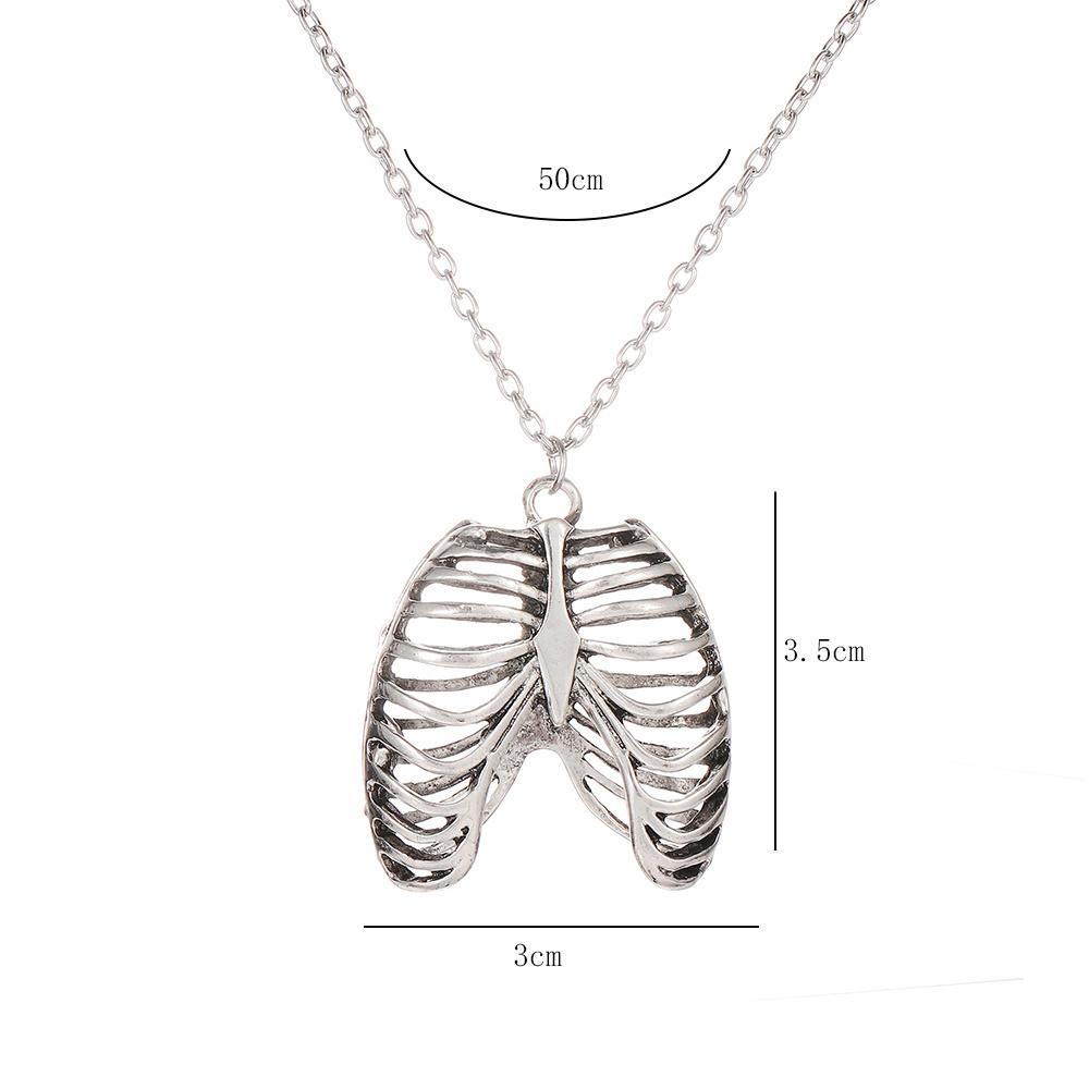 

New Gothic Skeleton Rib Necklace - Unique Anatomical Heart Pendant Punk Retro Jewelry for Men & Women Unisex Goth Fashion Gift 50cm