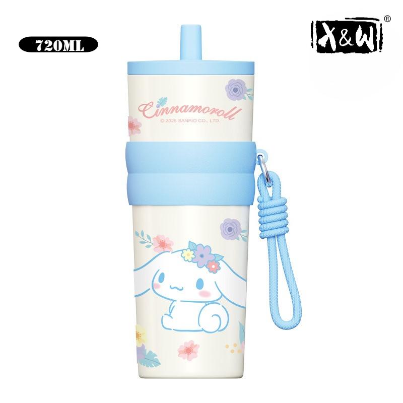 X&W 720 мл для Sanrio Мультяшные термокружки Нержавеющая сталь Вакуумная колба Студенческая Милая Куроми Термобутылка для воды Стакан 720ml