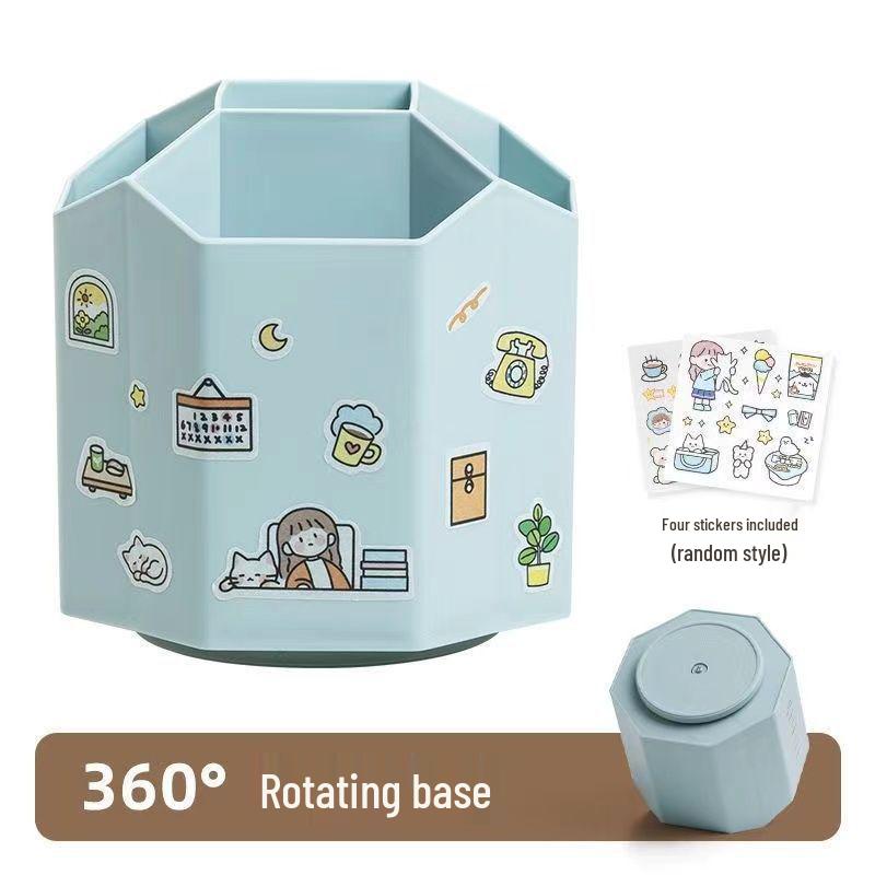 Double-Layer Rotating Pen Holder - Large Capacity, Cute Design for Student Desktops