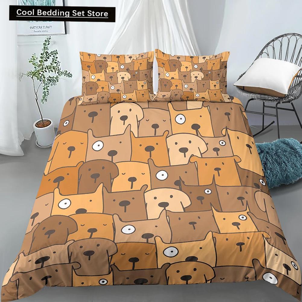 Comforter Cartoon Pug King Queen Double Full Lovely Puppy Bedding Set Pet Animal Yellow Polyester Comforter