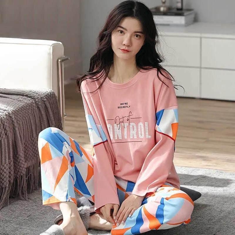 Milk Silk Pajamas for Women In Spring and Autumn V-neck Cute Ins Loose Long Sleeved Set Pajamas for Home Wear Plus Fat and Extra Size