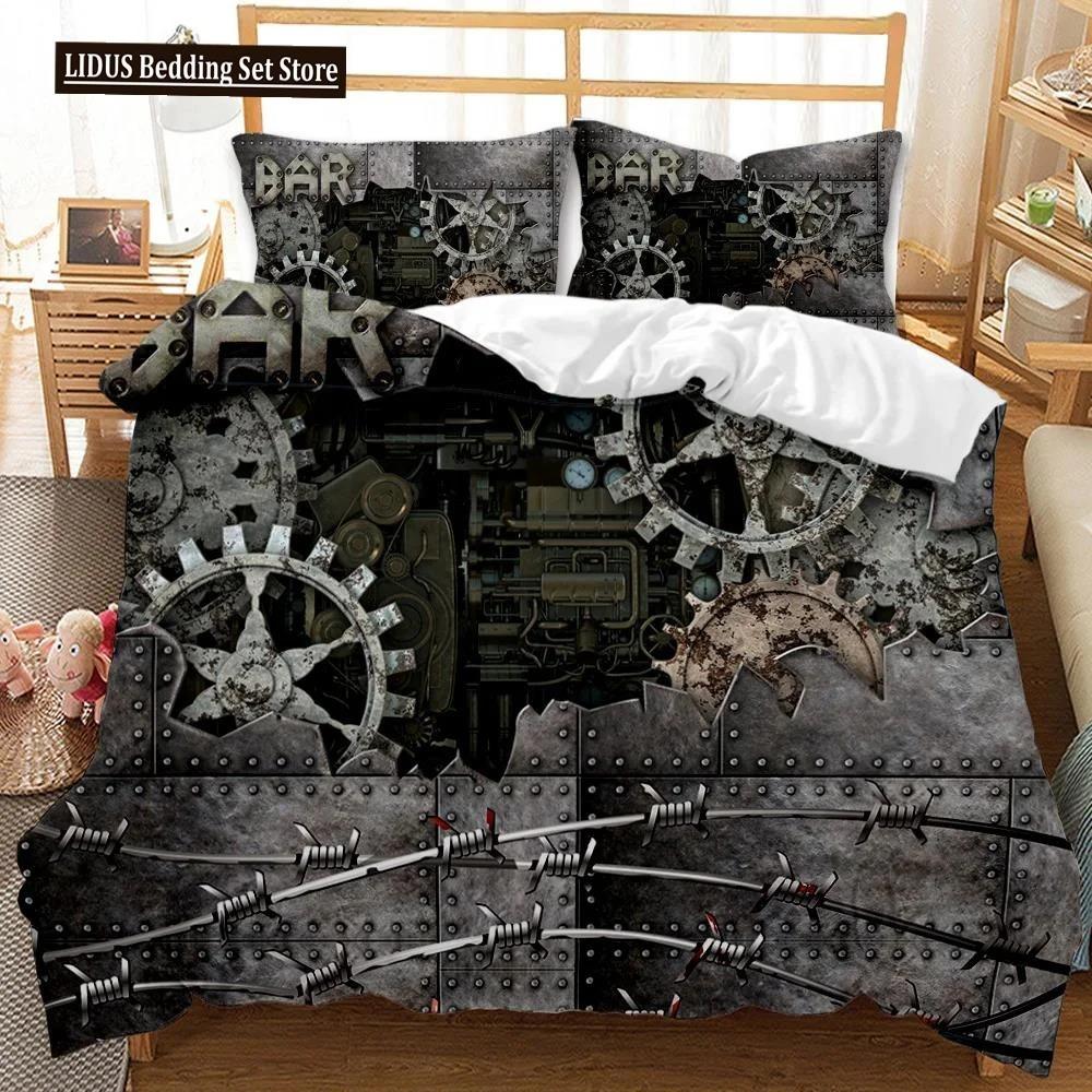 Mechanical Gear Duvet Cover Set Steampunk Style Bedding Set Clocks Polyester Comforter Cover Men Mechanical Device Bedclothes