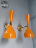 Orange Brass Diablo Wall Sconce Pair: 1950s Mid-Century Italian Lighting