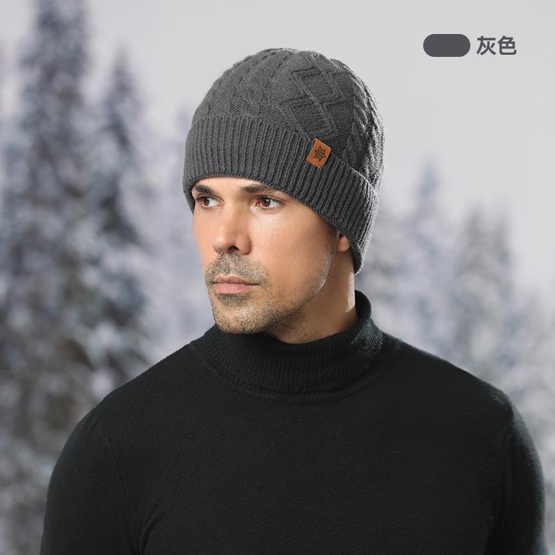 Knitted hat, men's winter velvet thickened gloves, hat, scarf, three-piece set, outdoor cycling wool, knitted hat
