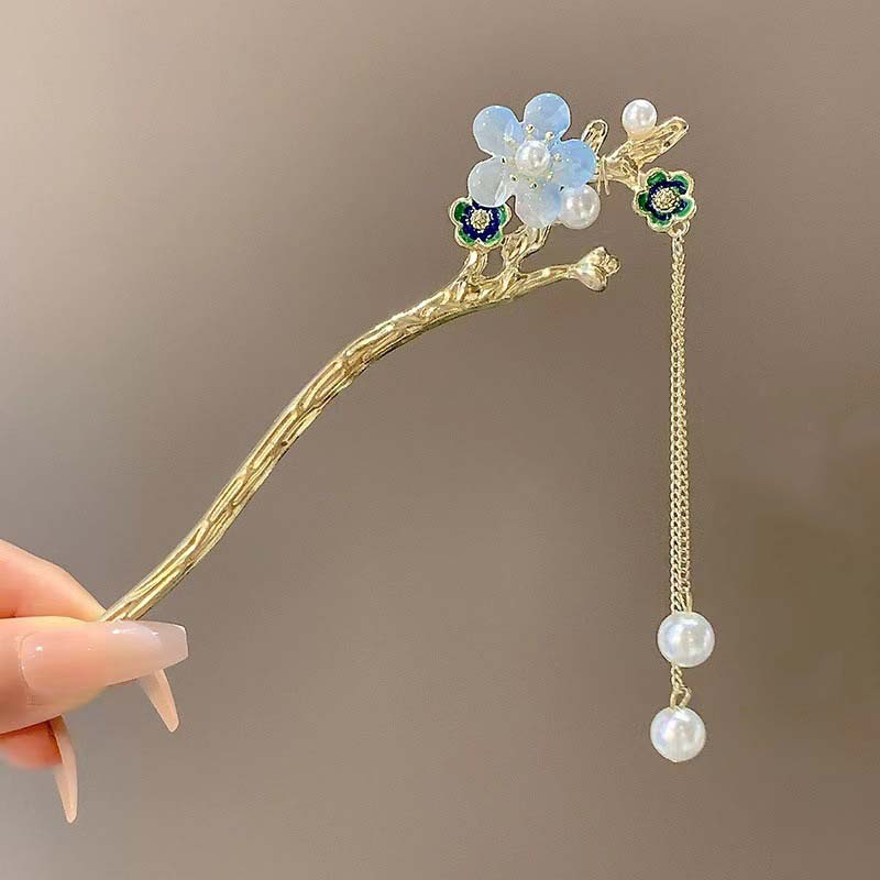 Vintage Chinese Style Pink Flower Hair Sticks For Women Elegant Crystal Tassel Hairpins Hair Buns Hanfu Headwear  Hair Ornaments