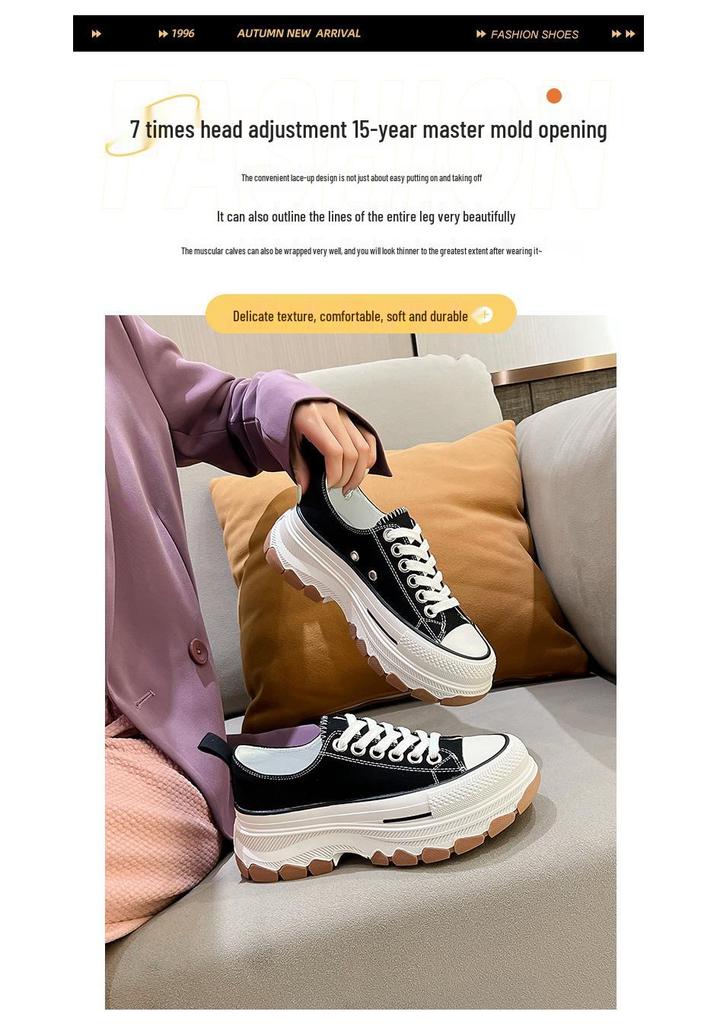 Women's Thick-Soled Canvas Shoes with Height-Boosting Wave Soles - 2026 Spring/Autumn Casual Sports Sneakers.