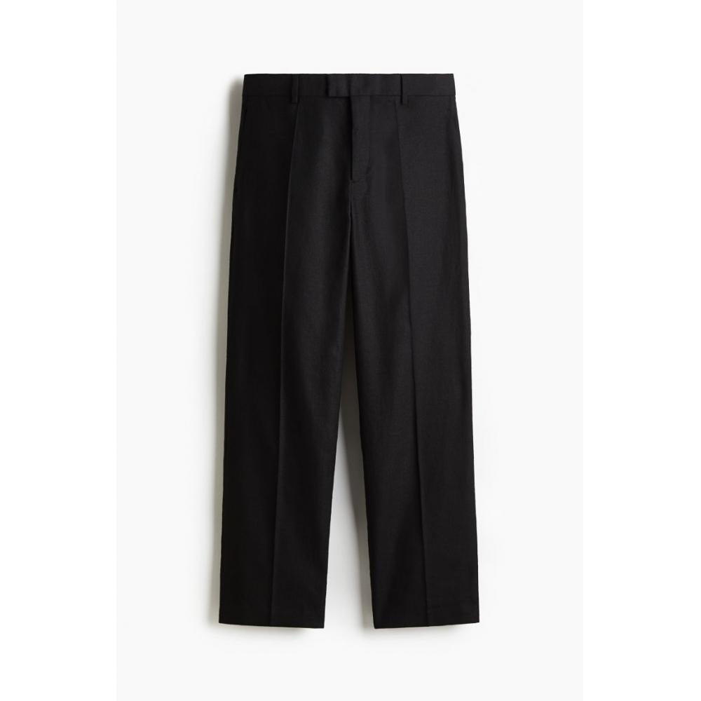 H M Linen Blend Tailored Pants Relaxed Fit Black