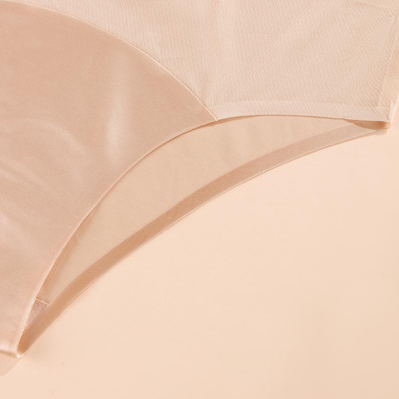TERMEZY Sexy Ice Silk Satin Briefs Mid-Waist Mesh Seamless Underwear Solid Color Patchwork Breathable Panties