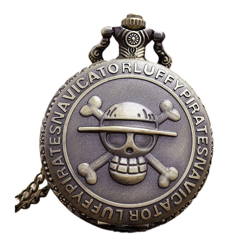 Retro Anime Peripheral One Piece Pocket Watch + Skull Pendant Clamshell Quartz Pocket Watch