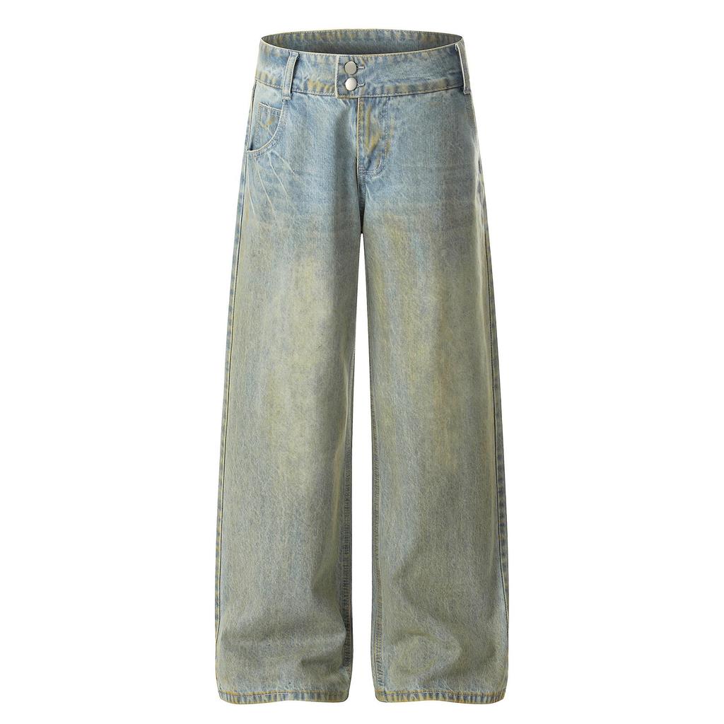 Unisex Retro Distressed Wide-Leg Jeans - Loose Fit, Floor-Length