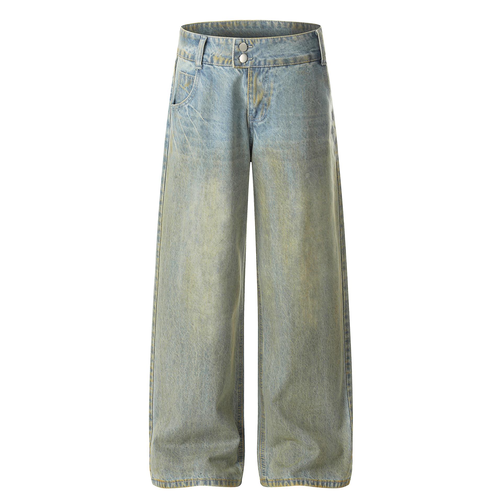 Unisex Retro Distressed Wide-Leg Jeans - Loose Fit, Floor-Length Medium