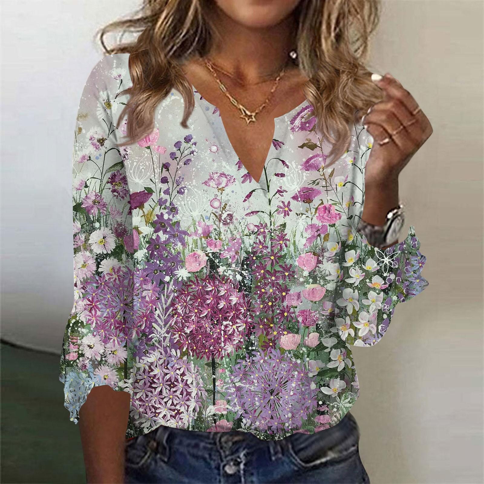 

Женская верхняя свободная футболка с v-образным вырезом и рукавом семь четвертей L