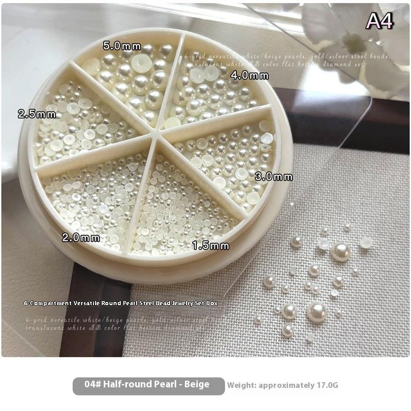 6 Grids Mix Mini Pearl Small Stainless Steel Caviar Beads Nail Art Rhinestones Nail Art Decorations Silver Gold Charm Gel Polish