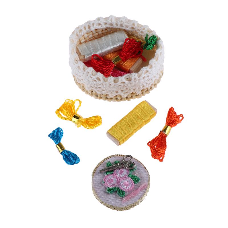 1:12 Dollhouse Mini Embroidery Tools Set Simulation Sewing Scissors Thread Model