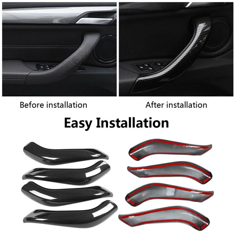 För BMW X1 X2 2016 2017 2018 4 st Kolfiberstil Bil Interiör Dörrhandtagsskydd Dekor Trim Auto