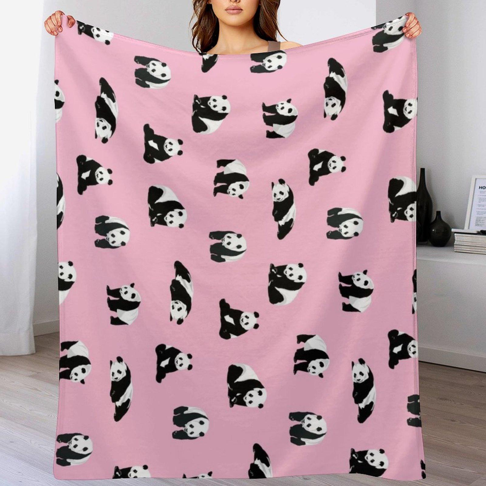 

Pandas on Pink Throw Blanket Compact Warm Blanket for Car Road Trip 102x76cm(40x30in)