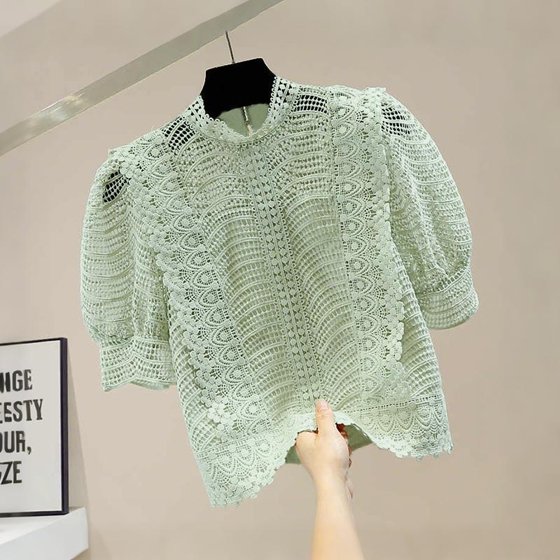 ZANZEA Women Summer Hollow Out Lace Casual Half Sleeve Blouse