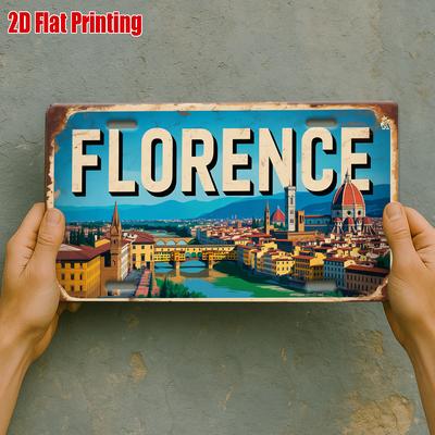 2D Flaches Einzelpizza Stadtlandschaft Metallkennzeichen, Perfekt für Kunststudios, Buchcafés, Italienische Küchen und Historische Ecken