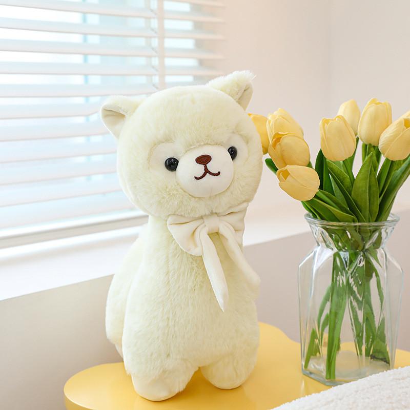 Bow Wearing Alpaca Tie Cartoon Animal Plush Doll Kids Birthday Gift Decor Home