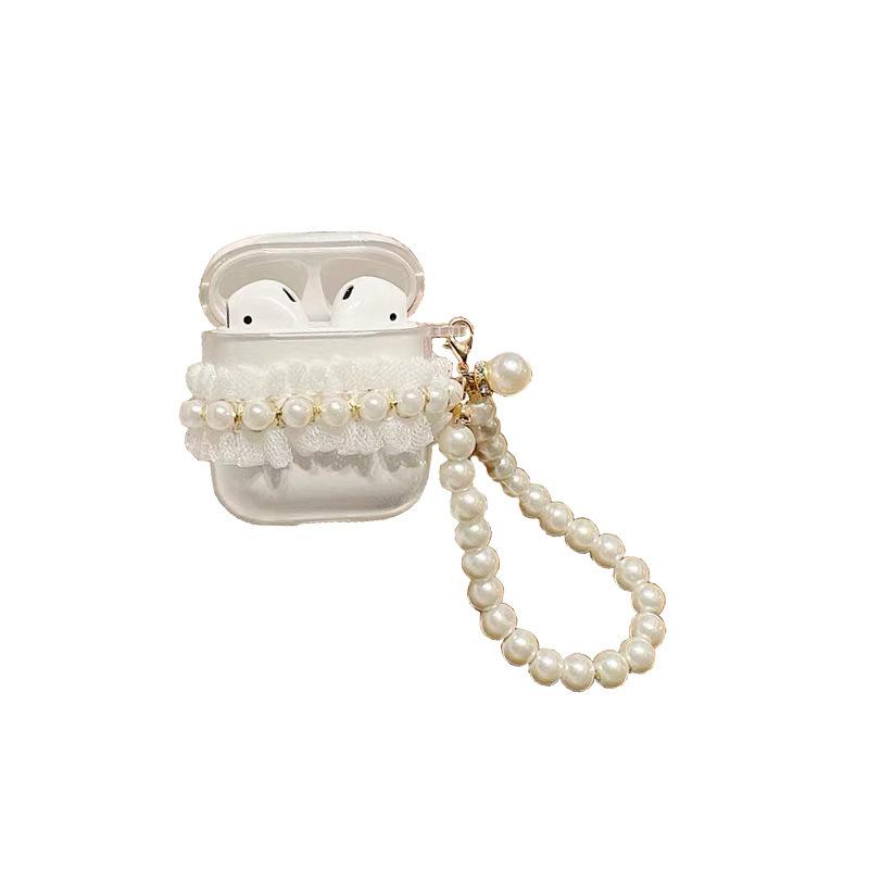 Airpods1/2Nd Generation Protective Case Transparent Lace Creative Airpodspro 3Rd Generation Bluetooth Headset Case Pearl Chain