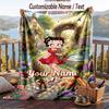 Custom Text Flannel Throw Blanket, Lightweight Cozy Bed Sofa BlanketBetty Boop