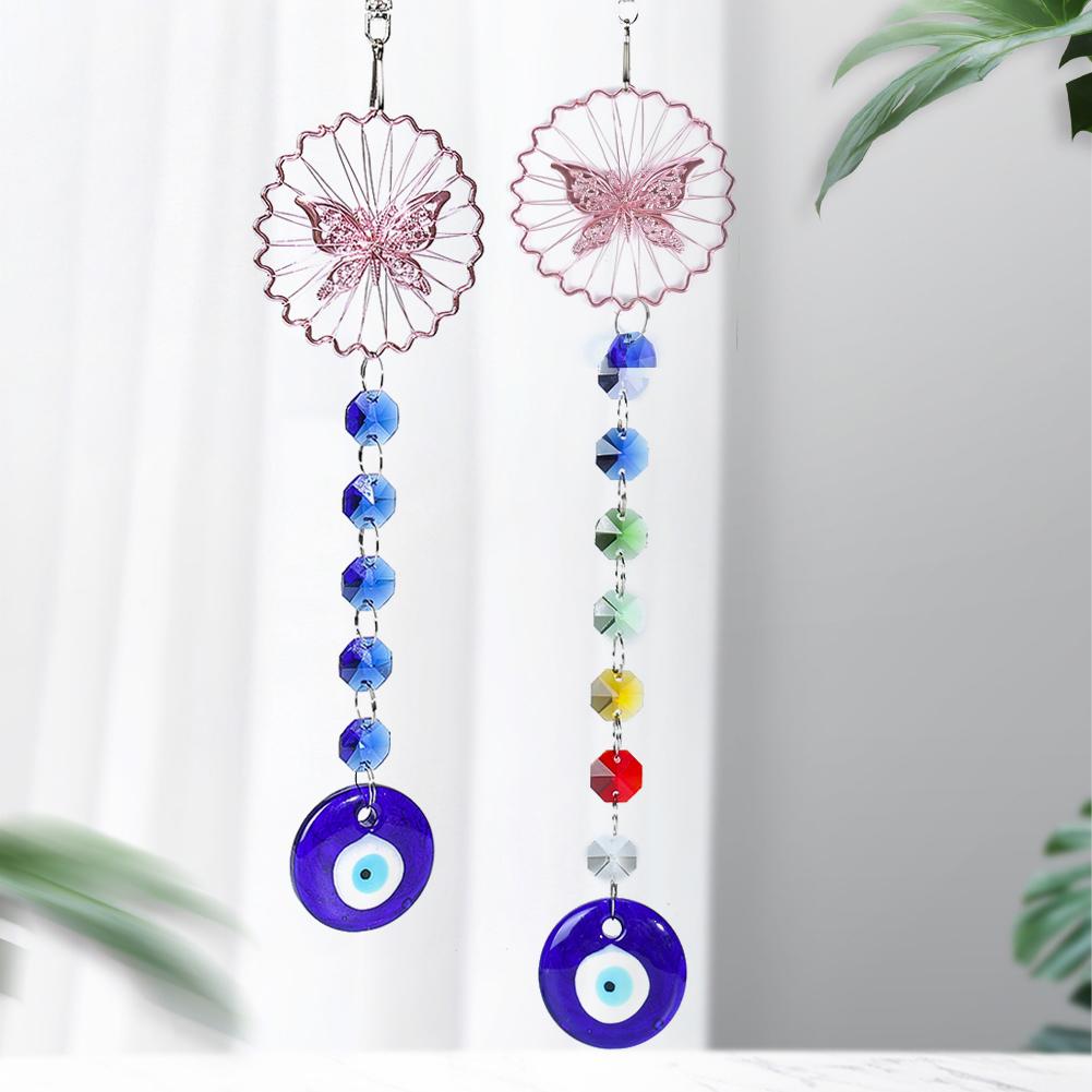 

Подвеска в виде бабочки с чакрой и голубым глазом, турецкий амулет, подвеска на стену автомобиля, украшение для фэн-шуй, хрустальная стеклянная бусина, подарок