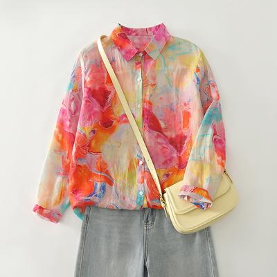 DIMANAF 2025 New Plus Size Women Tops Print Cotton Shirts Tees Casual Loose Blouse Autumn Long Sleeve