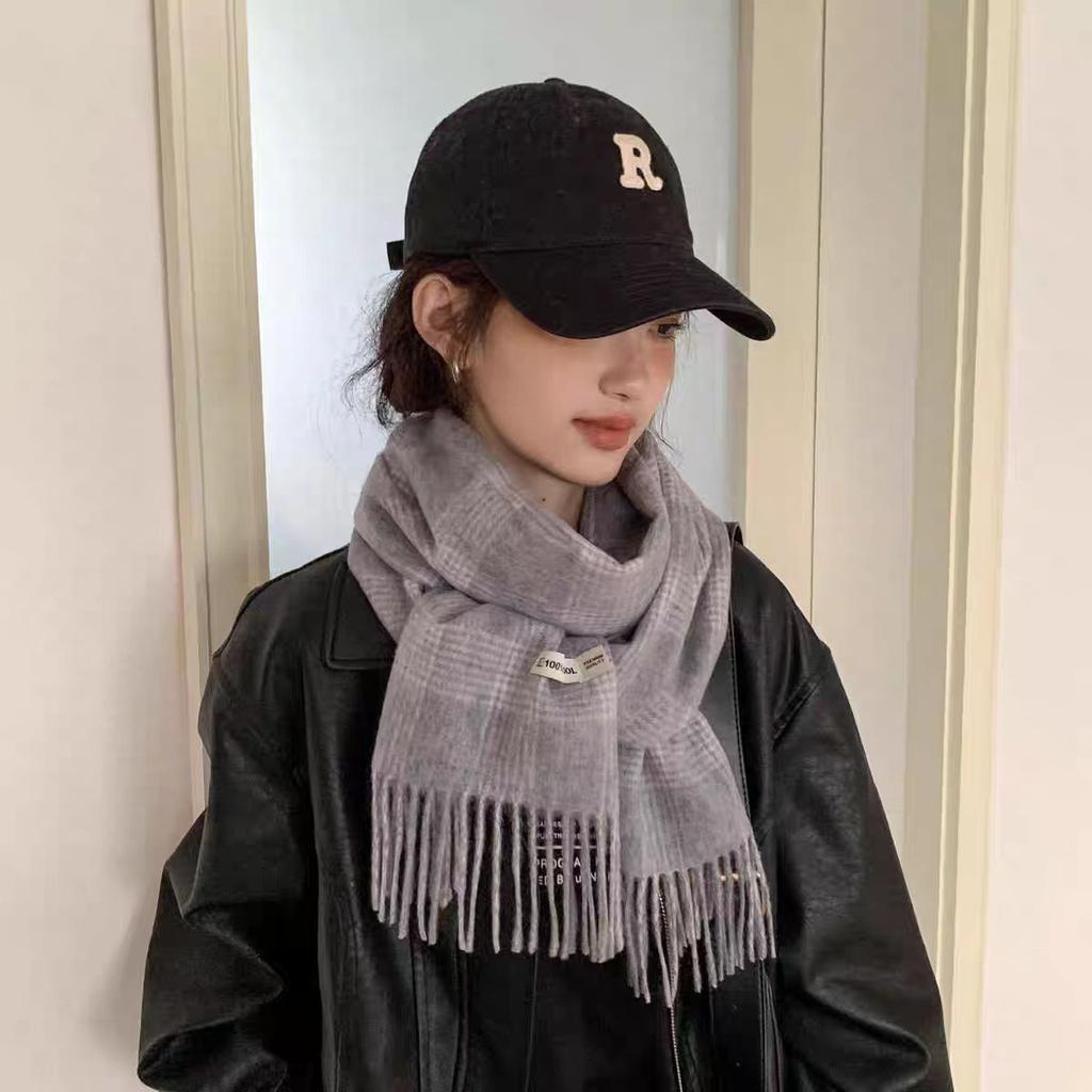 Checkerboard Grain Scarf Female Winter Warm Pure Wool Cashmere Shawl Couple Accessory Premium Sense Windproof Scarf For Women