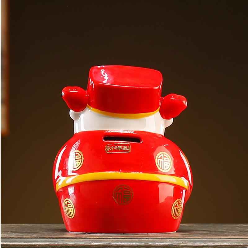 Ornement de Dieu chinois de la richesse en céramique de 6,6 pouces Décoration Fengshui de bureau de centre commercial Statue Boîte à argent Tirelire