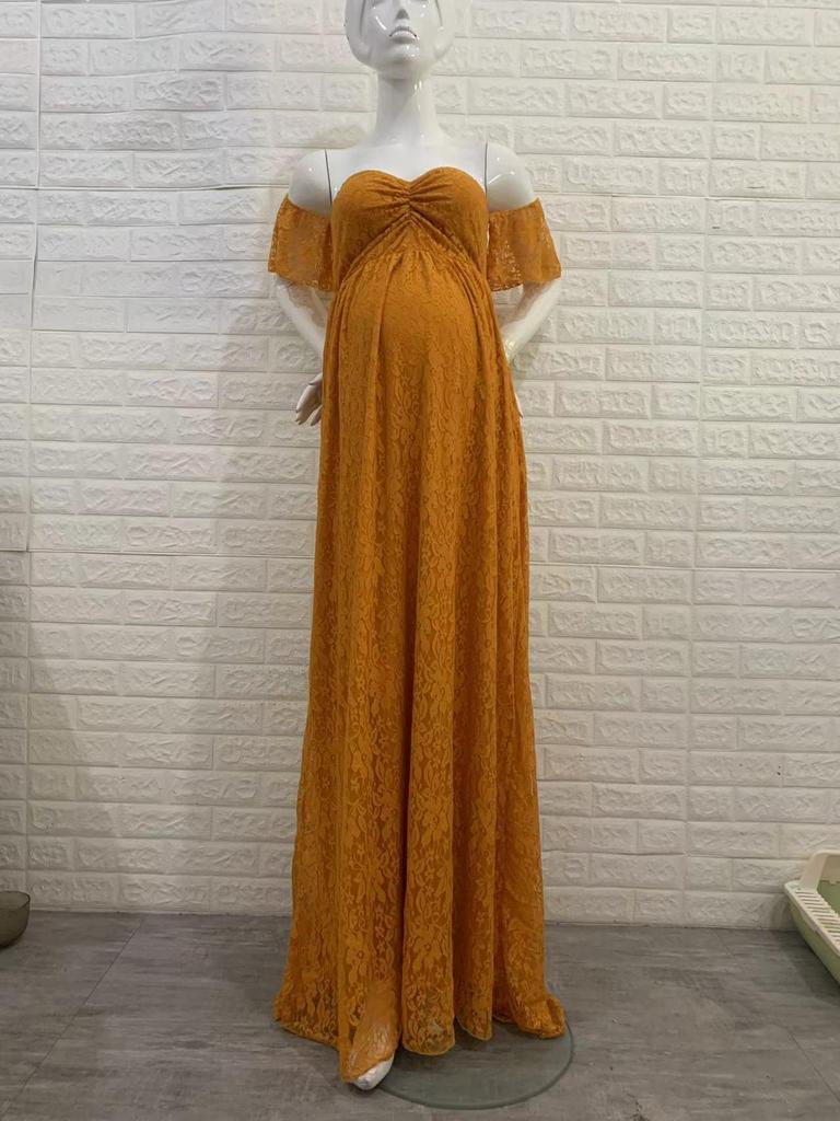 Vestido de Encaje Europeo y Americano con Mangas Acampanadas para Fotografía de Maternidad 8919