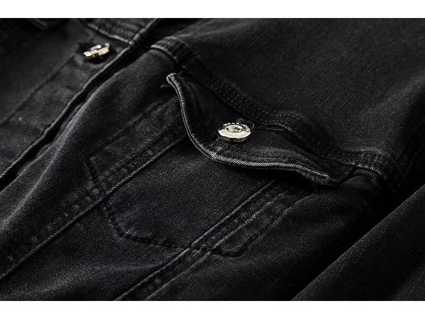 Women's Black Stretch Denim Jacket - Retro, Versatile, Short Spring Outerwear