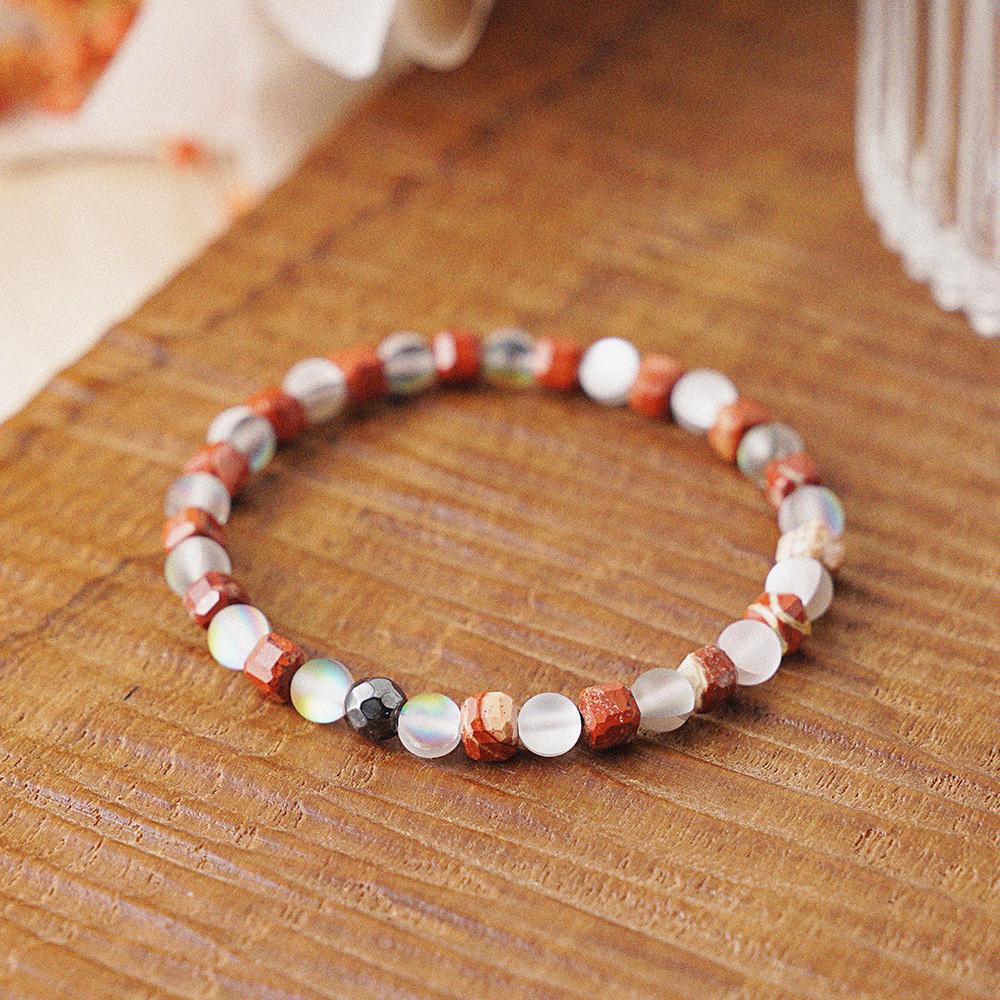 Jbans Classic Moonlight Stone Point Cube Red Stone Mix Gemstone Bracelet (C2501Ac1217_Rd)