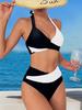2025 Color Block High Waist Halterneck Bikini Two-Piece Swimwear for Women.