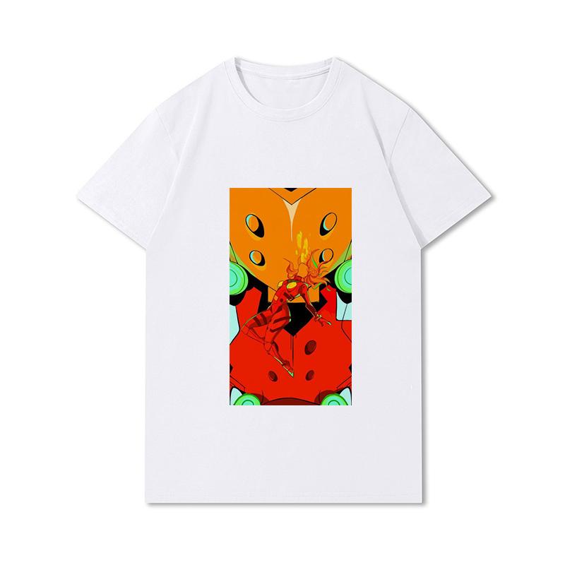 Pánská trička s potiskem Evangelion nadměrných velikostí Bavlněné topy Letní Anime Neformální Černá trička