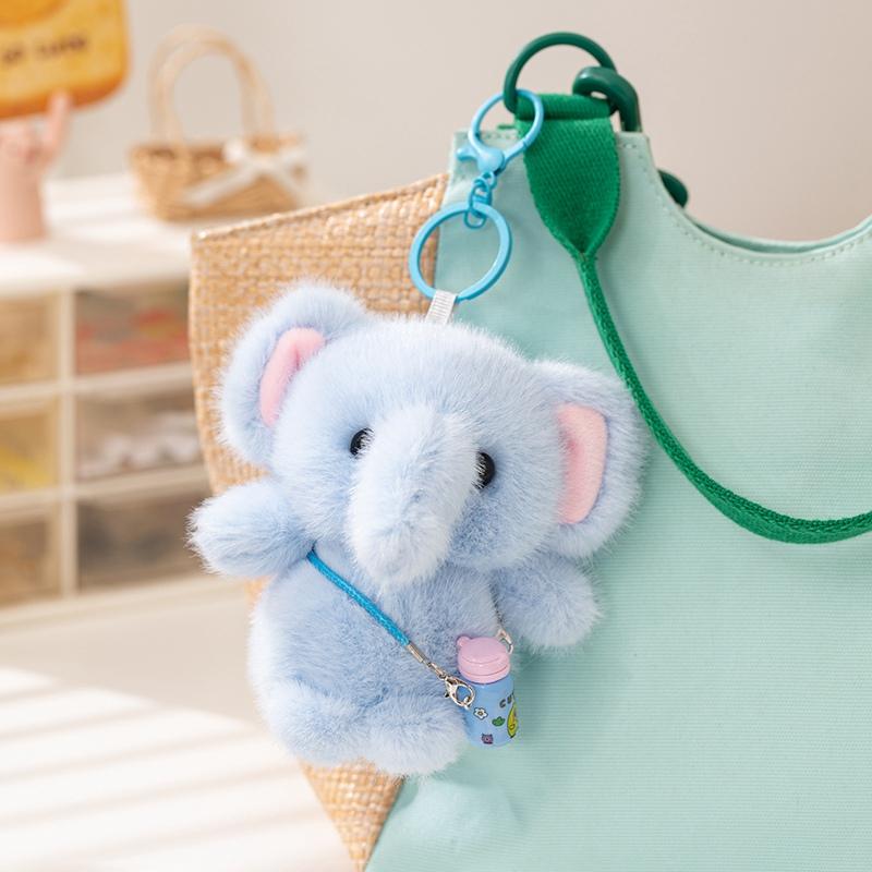 10-12Cm Cartoon Stuffed Animal Penguin Elephant Plushies Soft Toys Kawaii Small Capybara With Mini Bottle Charm Decoration